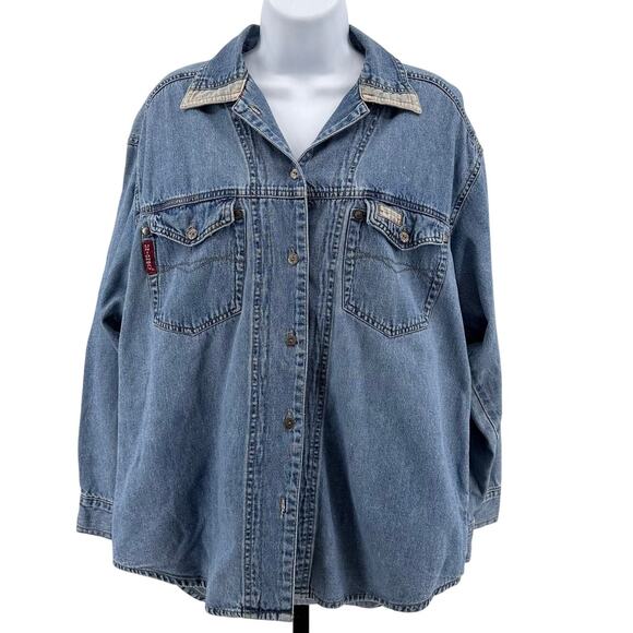 Unionbay Denim Jacket Blue WMNS S Button Up Oversized Long Sleeve-Missing Button - Picture 1 of 9